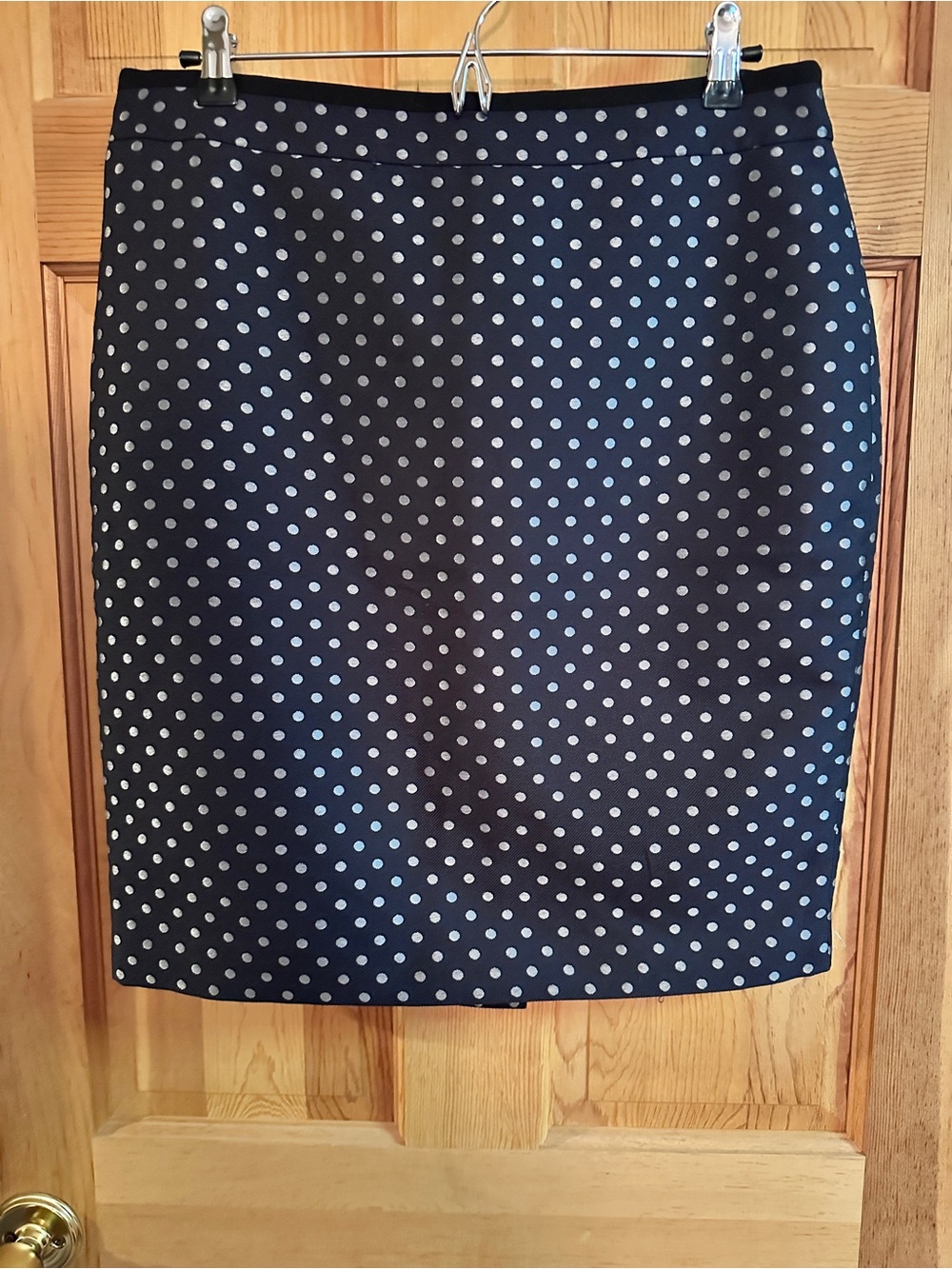 Ann Taylor Navy & Silver Metallic Polka Dot Pencil Skirt Size 12P